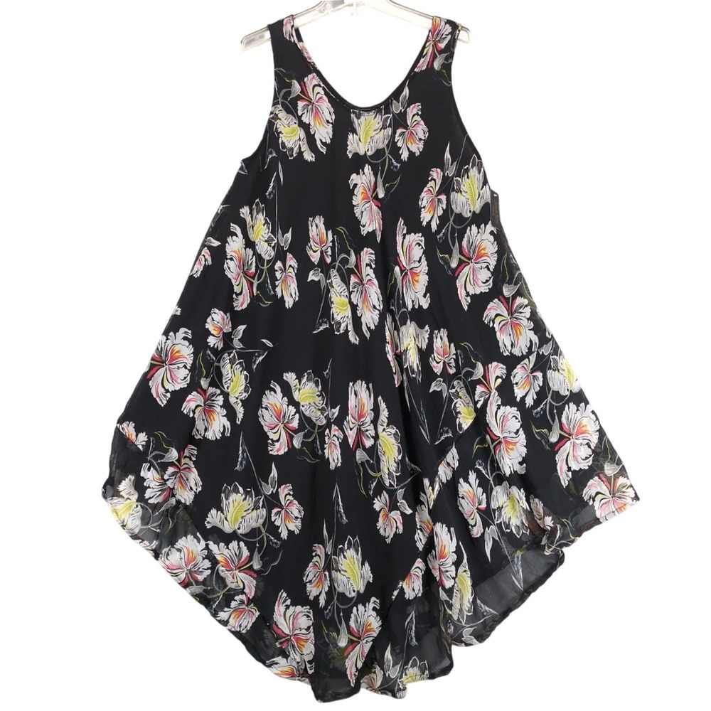 NWT‎ Ana & Rose Black Maxi Dress One Size Floral Chiffon Overlay Boho Resort